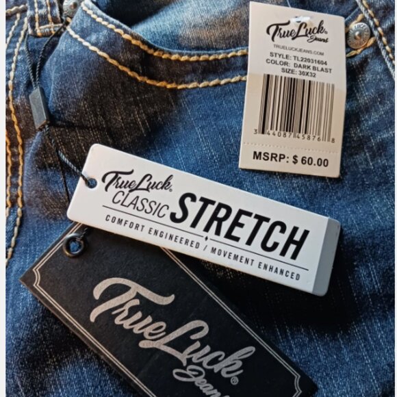True Luck Men`s Straight Jeans Size 30x32 Embroidered Medium Wash Denim Blue - Picture 8 of 9